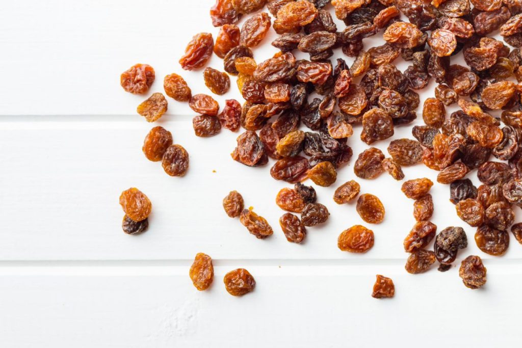 Sweet dried raisins. Top view.