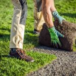 Caucasian Landscaping Worker Installing Turf Yourself