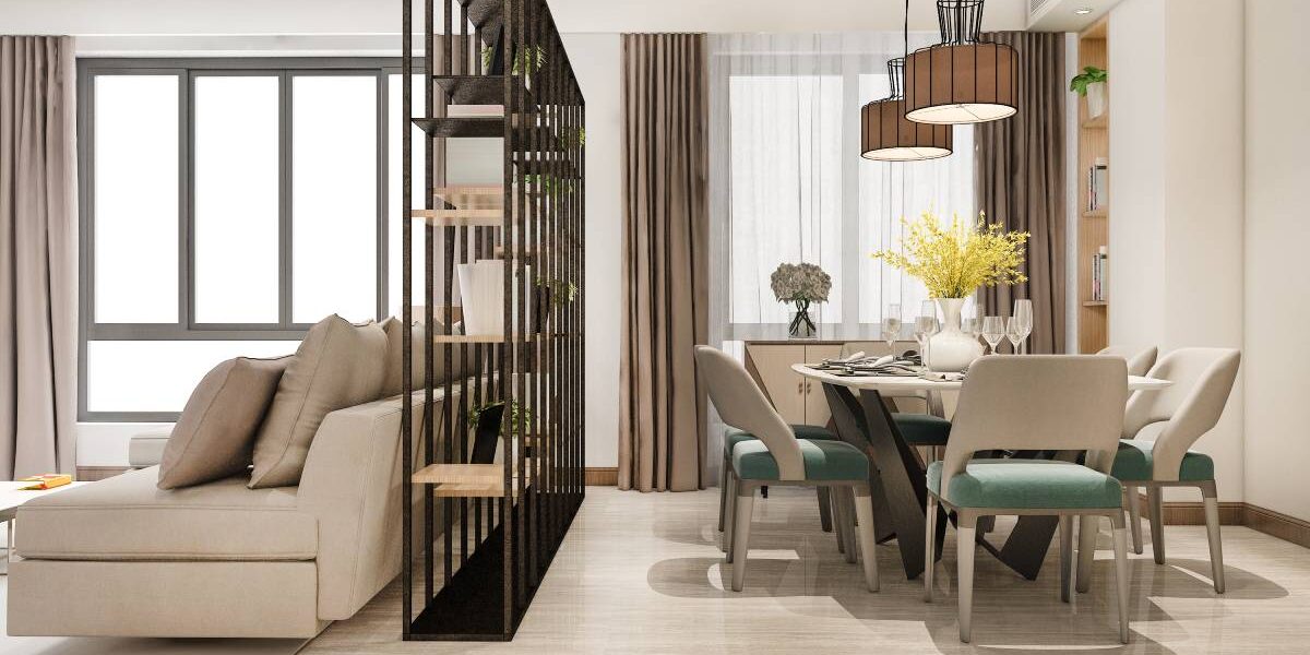 3d rendering loft luxury living room with shelf near dining table